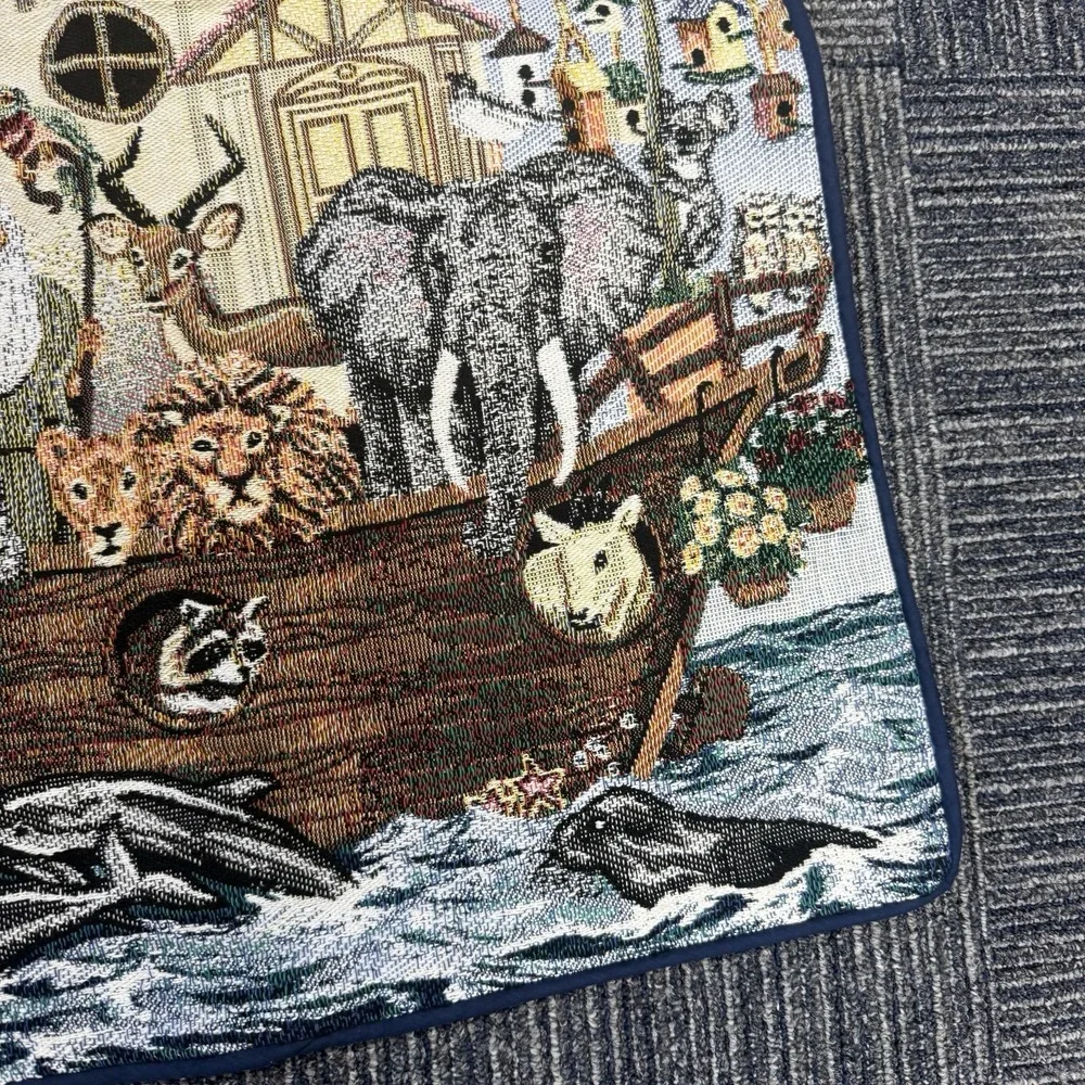 Vintage Noah's Ark Wall Tapestry 32×25 Animal Nursery Christian Decor Bible